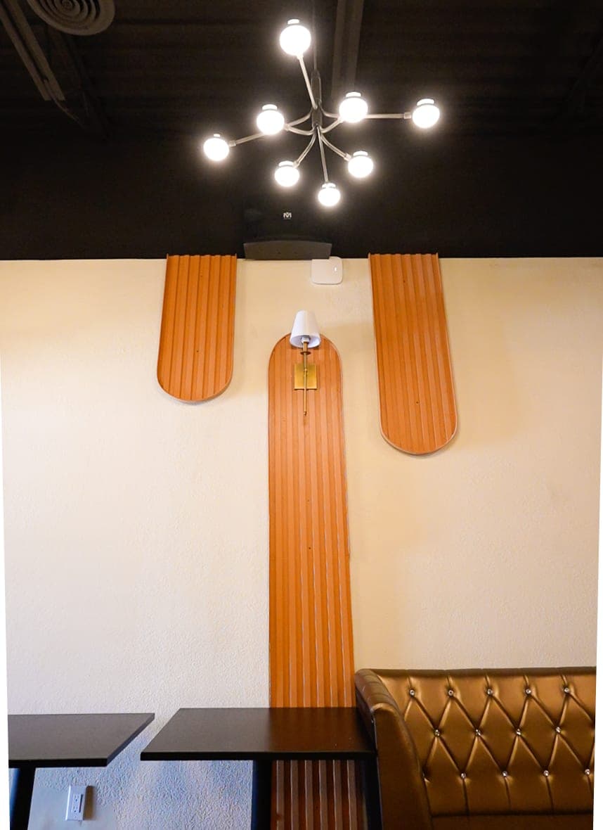 Restaurant lounge seating and feature wall detail