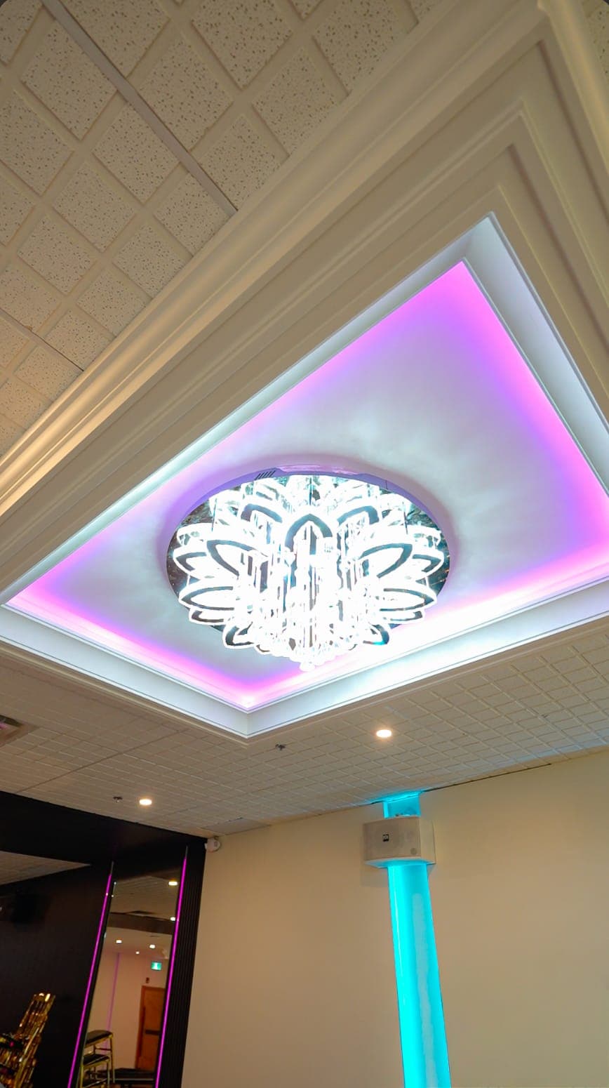 Decorative backlit ceiling medallion detail